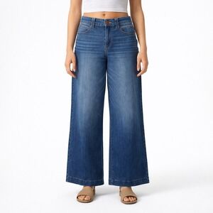 Democracy Womens 8P Ab Technology Wide Leg Crop Jeans Dark Wash Blue Denim